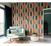 Aztec Block Ikat Style Wallpaper Navy/Red/Multi