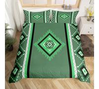 Aztec Bohemian Bedding Set Western Native Tribal Geometry Duvet Cover Double Size Kids Abstract Rhombic Comforter Cover Black Green Men Women Room Decor with 2 Pillowcases(No Comforter)