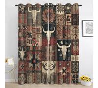 Aztec Bull Skull Curtain for Living Room, Southwestern Tribal Blackout Curtains for Bedroom, Native Patchwork Window Treatment Room Darkening Eyelet Drapes 46 x 90 Inch 2 Panels Jv603