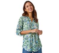 Aztec Burnout Print Relaxed V-Neck Tunic Top Roman Green 16