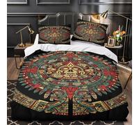 Aztec Calendar Duvet Cover 3D Design Printed Machine Washable 3 Pieces Bedding Set Zipper Ancient Mesoamerican Quilt Cover Hotel Quality Durable for Adults Kids Women Teens Youth Double（200x200cm）