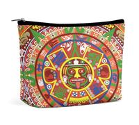 Aztec Calendar Mayan Sun Stone Portable Cosmetic Bag Multifunction Storage Pouch PU Makeup Bag, Stationery Organizer with Zipper for Reunion Office