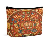 Aztec Calendar Mayan Sun Stone Portable Cosmetic Bag Multifunction Storage Pouch PU Makeup Bag, Stationery Organizer with Zipper for Reunion Office
