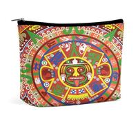 Aztec Calendar Mayan Sun Stone Portable Cosmetic Bag Multifunction Storage Pouch PU Makeup Bag, Stationery Organizer with Zipper for Reunion Office, Style