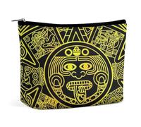 Aztec Calendar Mayan Sun Stone Portable Cosmetic Bag Multifunction Storage Pouch PU Makeup Bag, Stationery Organizer with Zipper for Reunion Office