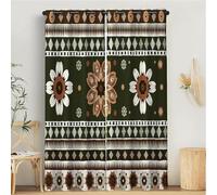 Aztec Curtains, Border Floral 3D Print Pattern Eyelet Thermal Insulated Room Darkening Blackout Window Drapes, for Bedroom Kids Nursery 2 Panels W 66" x L 72", Beige