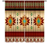 Aztec Curtains, Red Ethnic Southwestern Geometric Window Treatments for Living Room,Farmhouse Tribal Navajo Boho Native Pattern Drapes 2 Panel Set,42x45 Inch Blackout