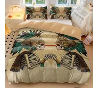 Aztec Day of The Dead Double Skull Duvet Cover Golden Skull Bedding Set Ultra Soft Microfiber for Gothic Bedroom Decor Halloween Bedding (style4,Single135x200cm+65x65cm*2)