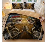 Aztec Day of The Dead Double Skull Duvet Cover Golden Skull Bedding Set Ultra Soft Microfiber for Gothic Bedroom Decor Halloween Bedding (style3,King 240x220cm+65x65cm*2)