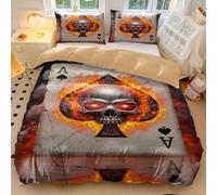 Aztec Day of The Dead Double Skull Duvet Cover Golden Skull Bedding Set Ultra Soft Microfiber for Gothic Bedroom Decor Halloween Bedding (style2,Double200x200cm+65x65cm*2)