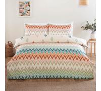 Rapport home 4 Pcs Printed Chevron Bedding Set - Reversible King Size Duvet Cover, Soft Microfibre Fitted Sheet with Matching Pillowcases - Multi-Color Complete Bed Set