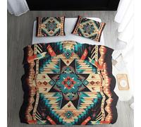 Aztec Duvet Cover Emperor Size - Ethnic Boho Bedding Sets, Reversible Printed Quilt Cover & 2 Pillowcases with Zipper Closure, Ultra Soft Non Iron Brushed Microfibre Bed Set