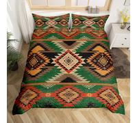 Aztec Duvet Cover Single Size,American Western Style Comforter Cover for Kids Teens Adults Bedroom Decor,Geometric Line Pattern Green Bedding Set 1 Pillowcase,No Comforter