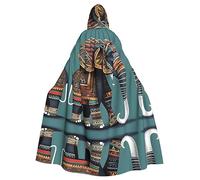 Aztec Elephant Pattern Adult Halloween Party Cloak-Stylish Pumpkin Theme Hooded Wizard Robe Cosplay Costumes
