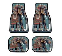 Aztec Elephant Pattern Car Floor Mats Personalized Anti-Slip Vehicle Front Rear Rugs Classic All-Weather Universal Driver Heel Pad Fit for SUV Vans Sedans Trucks Set of 4pcs