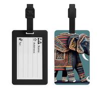 Aztec Elephant Pattern Luggage Tags Suitcases - TPU Travel Bag Tags with Name Id Label and Black Loop - Unique Cute Id Labels for Women Men Suitcase Baggage Bag Backpack Instrument