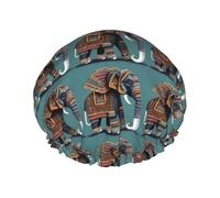 Aztec Elephant Pattern Print Reusable Bath Shower Caps For Women Long Hair,Double Layer Bathing Shower Hat