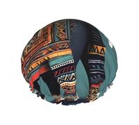 Aztec Elephant Pattern Print Reusable Shower Cap For Women Shower Caps With Double-Layer Elastic For Long Hair Bath