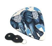 aztec elephant Printed Guitar Picks, 6 Pack with Leather Keychain Pick Holder - 0.46mm, 0.71mm, 0.96mm Assorted Thickness for Acoustic Ukulele, Electric Guitar, Acoustic Guitar, Bass
