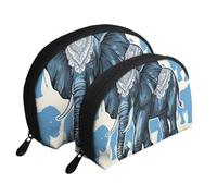 Aztec Elephant Printed Makeup Bags 2-Piece Portable Shell Travel Toiletry Bag Cosmetic Organizer Bag for Women