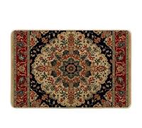 Aztec Entrance Door Mat Turkish Mandala Floral Pattern Frame Vintage Christian Red Khaki Black Rubber Non Slip Duty Decorations Absorbent Front Door Kitchen Porch Indoor Welcome Doormat 17x29 Inch