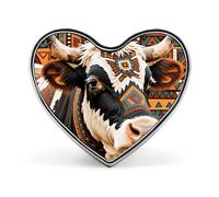 Aztec Ethnic Tribal Cow Heart Pin, 1 Inch Metal Love Lapel Pins - Lightweight, Smooth Edges, Versatile Badge Brooch for Jackets, Shirts, Bags, Gifts for Friends, Family