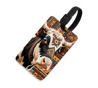 Aztec Ethnic Tribal Cow Luggage Tag for Suitcases TSA Approved with Name Id Card Suitcase Tags Identifiers Black Strap Clear Window Personalized Baggage Tag for Cruise Airport Travel Essentials