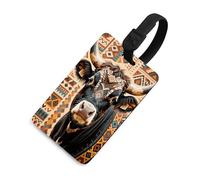 Aztec Ethnic Tribal Cow Print Luggage Tag for Suitcases TSA Approved with Name Id Card Suitcase Tags Identifiers Black Strap Clear Window Personalized Baggage Tag for Cruise Airport Travel Essentials