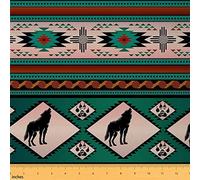 Aztec Fabric by The Yard African Tribal Wolf Upholstery Fabric,Farm Hunting Animals Decorative Fabric Ethnic Tribe Southwest Native Exotic Nordic Style Upholstery and Home Accents,1 Yard,Black Blue