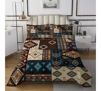 Aztec Fall Rustic Bedspread Double Size,Southwestern American Native Coverlet Set for Boys Girls Adults Room Decor,Bear Deer Farmhouse Decor Bedding Set,1 Pillowcases