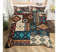 Aztec Fall Rustic Duvet Cover Double Size,Southwestern American Native Comforter Cover for Kids Teens Adults Bedroom Decor,Bear Deer Farmhouse Decor Bedding Set 2 Pillowcases,No Comforter