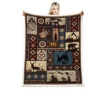 Aztec Fall Rustic Southwestern American Native Blanket - Navajo, Mexican, Indian, Bear and Deer Design - Farmhouse Decor for Couch, Bed, Living Room