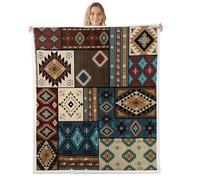 Aztec Fall Rustic Throw Blanket,Southwestern American Native Bed Blanket for Boys Girls Adults Living Room Bedroom,Bear Deer Farmhouse Decor Fuzzy Fleece Rug,Twin Size (60 x 80 Inches)