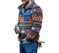 Aztec Fleece Pullover Men's Norwegian Pullover with Pocket Vintage Fleece Jacket Fuzzy Sherpa Fleece Jumper Winter Christmas Jumper Sweat Jumper Warm Sweat Jacket for Men, 1 - Blue, XL