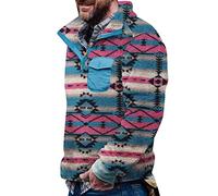 Aztec Fleece Pullover Men's Without Hood Fleece Jumper with Pocket Winter Jumper Men's Fleece Jacket Button Down Sweatshirt Warm Vintage Norwegian Pullover Fuzzy Sherpa Sweat Pullover, 1 - Sky Blue,