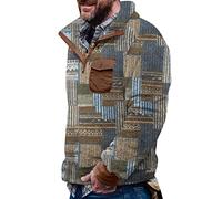 Aztec Fleece Pullover Men's Without Hood Fleece Jumper with Pocket Winter Jumper Men's Fleece Jacket Button Down Sweatshirt Warm Vintage Norwegian Pullover Fuzzy Sherpa Sweat Pullover, 1 - Khaki, L