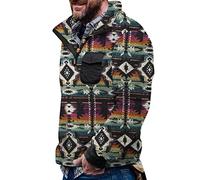 Aztec Fleece Pullover Men's Without Hood With Pocket Winter Jumper Button Down Sweatshirt Warm Vintage Norwegian Fuzzy Sherpa Jacket, 1 - Black, XXL