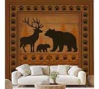 Aztec Forest Animal Self Adhesive Wallpaper Country Bear Deer Photo Wallpaper 350x256 cm Vintage Animal Footprint Wall Mural for Bedroom Living Room Removable Poster Qe27D