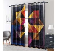 Aztec Geometric Curtains Blackout, 66x72 Inch 2 Panels - 3D Rhombus Bohemian Pattern Black Out Curtains, Home Decor, 72 Drop Eyelet Window Drapes for Bedroom, Living Room DO&61