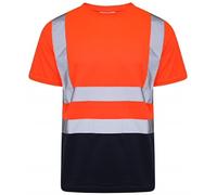 Aztec Hi Viz Vis High Visibility Crew Neck Short Sleeves T Shirts Reflective Tape Safety Hi Vis Round Neck Security Work Breathable Lightweight Workwear Tops (Orange/Navy X-Large)