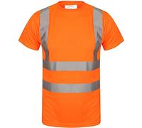 Aztec Hi Viz Vis High Visibility Crew Neck Short Sleeves T Shirts Reflective Tape Safety Hi Vis Round Neck Security Work Breathable Lightweight Workwear Tops (Orange Medium)