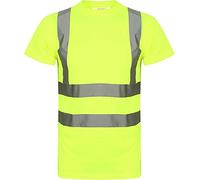 Aztec Hi Viz Vis High Visibility Crew Neck Short Sleeves T Shirts Reflective Tape Safety Hi Vis Round Neck Security Work Breathable Lightweight Workwear Tops (Yellow Medium)