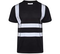 Aztec Hi Viz Vis High Visibility Crew Neck Short Sleeves T Shirts Reflective Tape Safety Hi Vis Round Neck Security Work Breathable Lightweight Workwear Tops (Black Large)