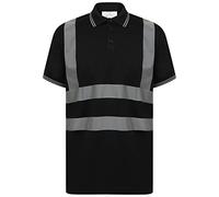 Aztec Hi Viz Vis High Visibility Polo Neck Short Sleeves T Shirts Reflective Tape Safety Hi Vis Collared Neck Security Work Breathable Lightweight Workwear Tops (Black X-Large)