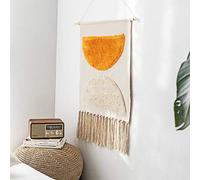 Aztec Macrame Wall Hanging Tapestry,Hand-woven Tassel Tapestries Wall Decoration,Cotton Linen Banner Three-dimensional Weave Pattern and Printing Design for Nursery Room Decor,Yellow-50 x 70 cm
