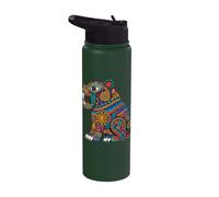 Aztec Mexican Jaguar Ancient Civilization Indigenous Art Stainless Steel Insulated Water Bottle