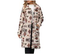 Aztec Overcoats for Women Ethnic Style Geometric Print Winter Coats Button Down Long Sleeve Lapel Long Jackets