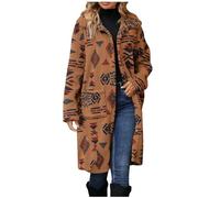 Aztec Overcoats for Women Ethnic Style Geometric Print Winter Coats Button Down Long Sleeve Lapel Long Jackets