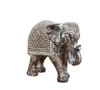 Aztec Patterned Vintage Carved Wooden Effect Elephant Figurine HE1477