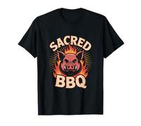 Aztec Pig BBQ Art with Flames and Retro Style T-Shirt